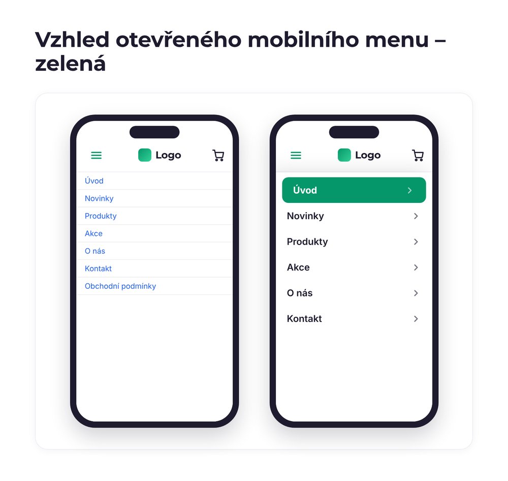 Vzhled otevřeného mobilního menu – varianta zelená