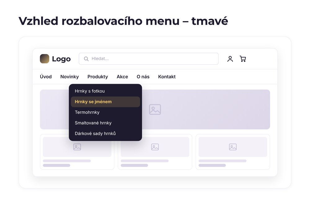 Vzhled rozbalovacího menu – varianta tmavé