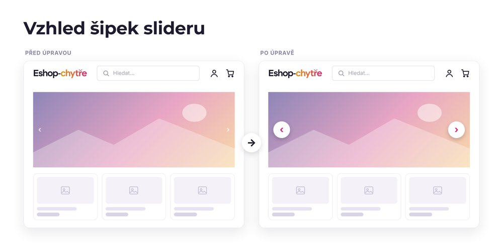 Vzhled šipek slideru – e-shop před a po úpravě, možná je jakákoli varianta