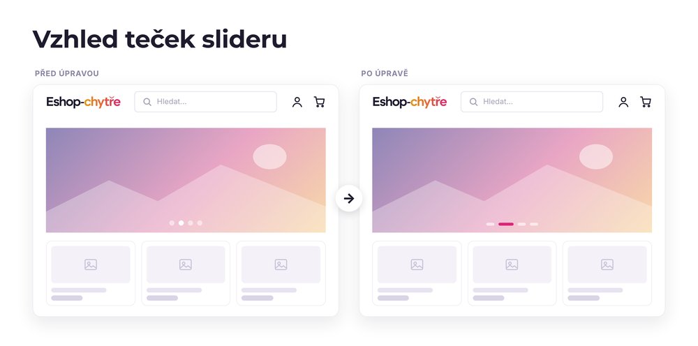 Vzhled teček slideru – e-shop před a po úpravě, možná je jakákoli varianta