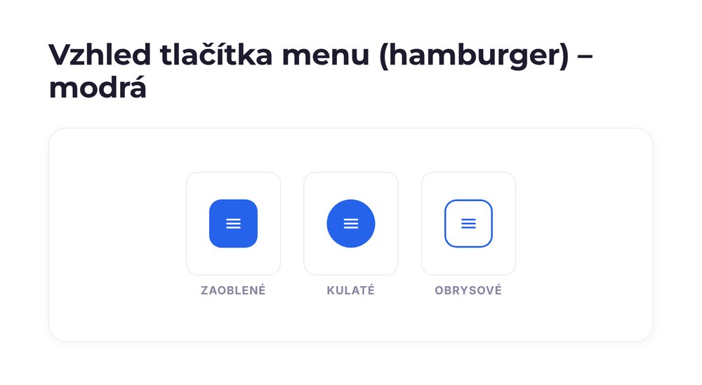 Vzhled tlačítka menu (hamburger) – varianta modrá