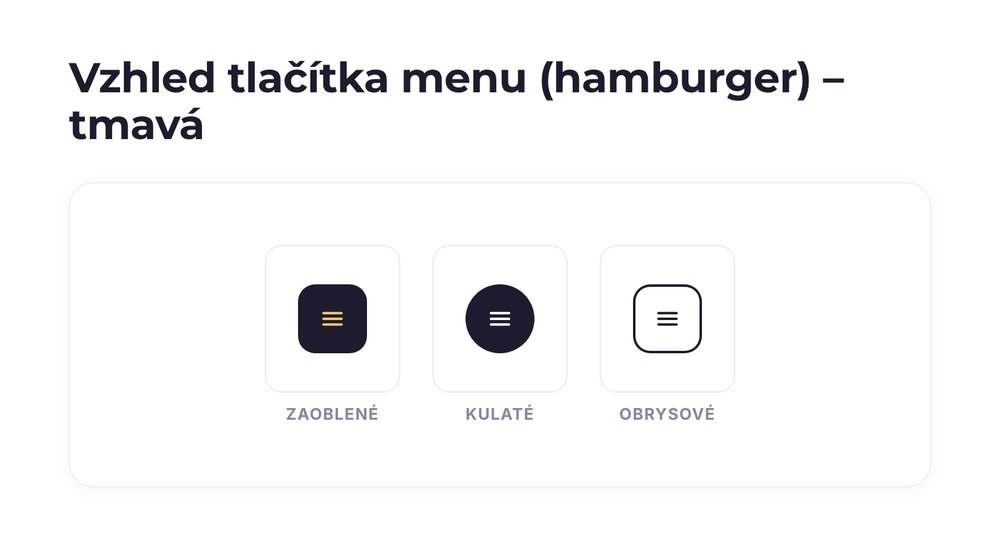 Vzhled tlačítka menu (hamburger) – varianta tmavá