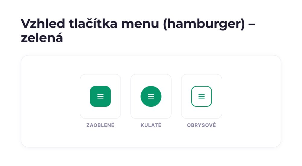 Vzhled tlačítka menu (hamburger) – varianta zelená