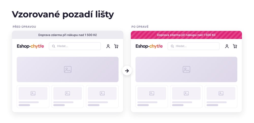 Vzorované pozadí lišty – e-shop před a po úpravě, možná je jakákoli varianta